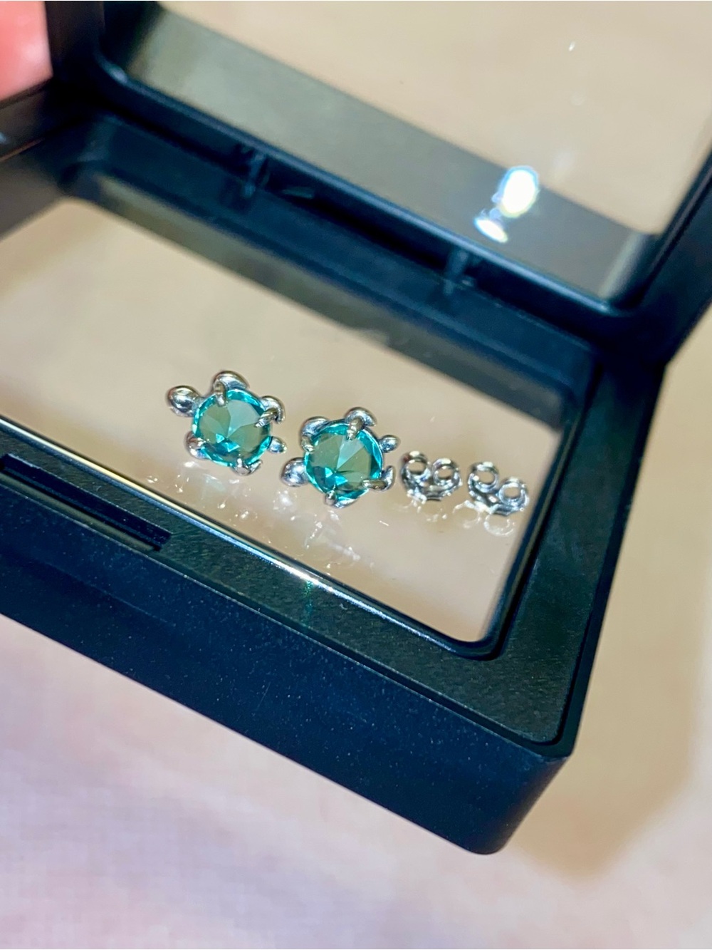 Sterling Silver Teal Crystal Turtle Stud Earrings
